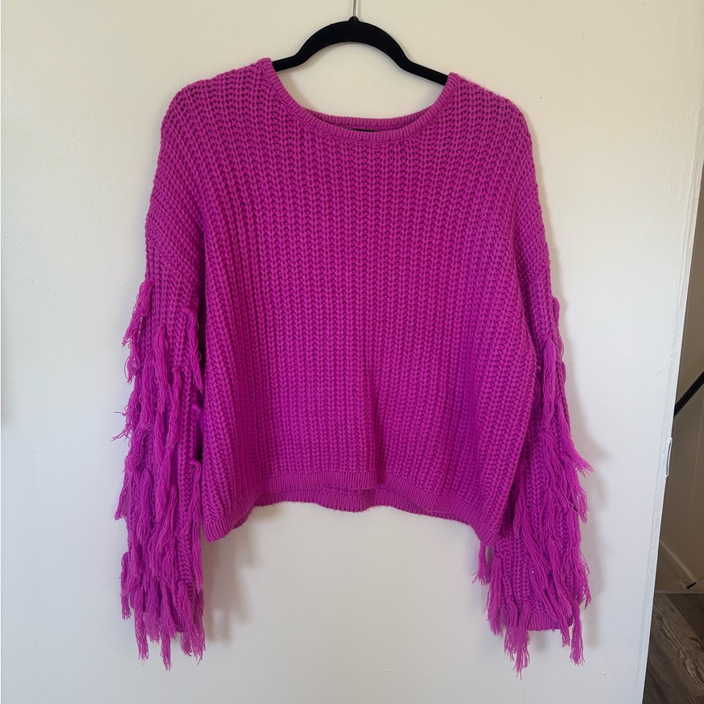 Vici Fuchsia Fringe Sweater